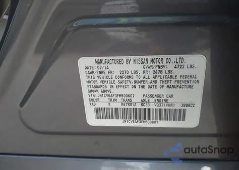 2015 Infiniti Q40 из США, поврежденный, VIN JN1CV6AP3FM500607